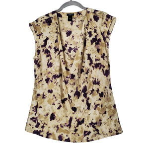 Ann Taylor blouse 12 petite tan w/ purple cap sleeve